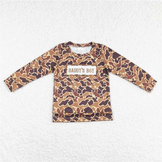 BT0477   Baby Boys Long Sleeve Brown Camo Daddy's Boy Tee Shirts Tops