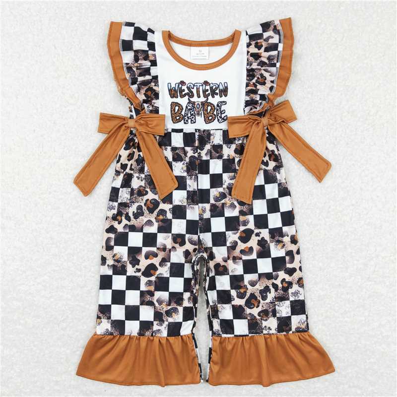 SR0185  Baby Girls Sibling Western Babe Leopard Outfits Rompers Clothes Sets