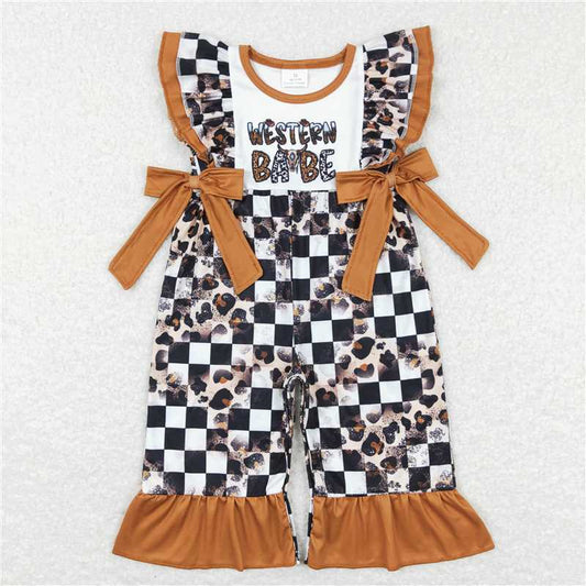 SR0185  Baby Girls Sibling Western Babe Leopard Outfits Rompers Clothes Sets