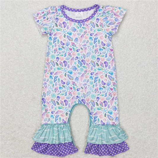 SR0804  Baby Infant Girls Summer Short Sleeve Seashells Rompers