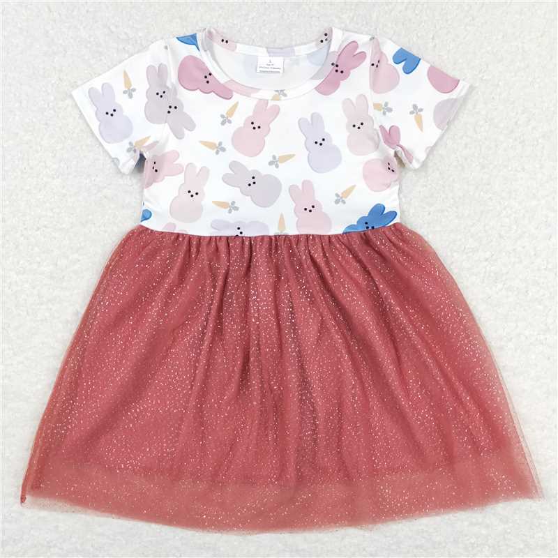 GSD0604  Short sleeves bunny carrot girls easter tulle dress