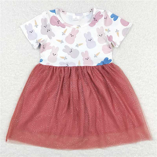 GSD0604  Short sleeves bunny carrot girls easter tulle dress