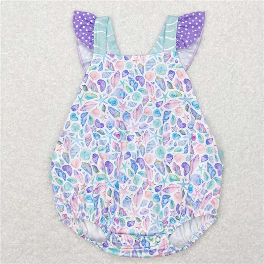 SR0735  Baby Infant Girls Summer Sea Shell Ruffle Rompers
