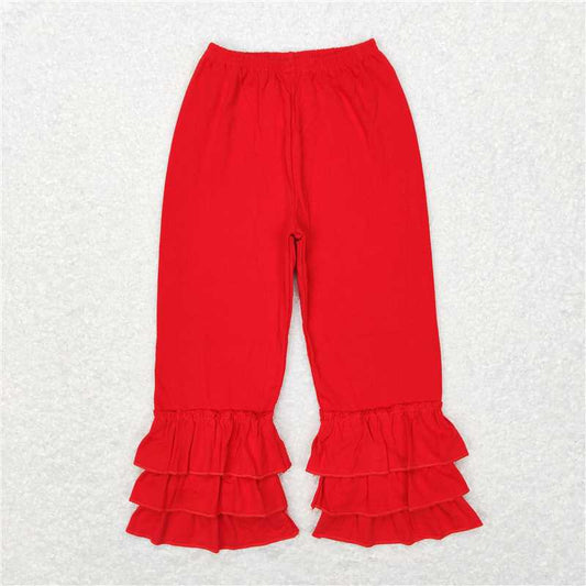 P0409  Baby Girls Toddler Red Triple Ruffle Bottom Pants