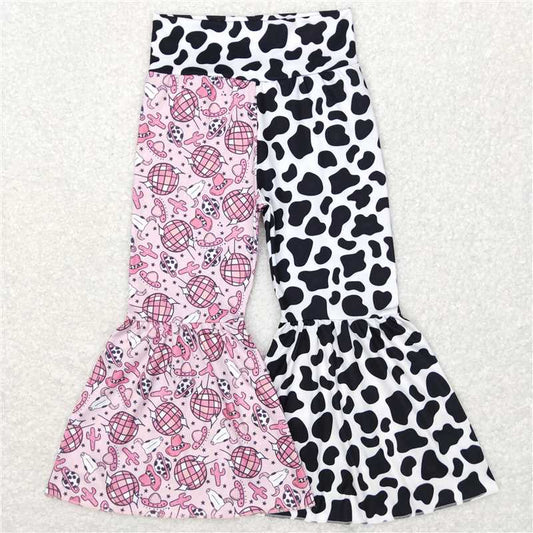 P0369  Baby Girls Cow Disco Western Black White Flare Bell Bottom Pants