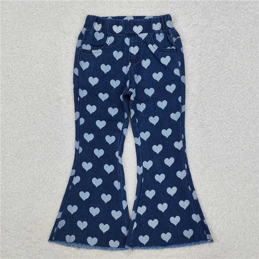 P0333 Baby Girls Hearts Valentines Bell Denim Pants Jeans