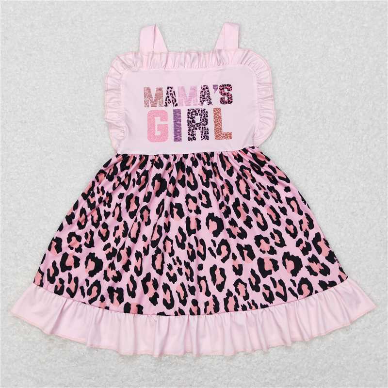 GSD0555  Baby Girls Mama's Girl Pink Leopard Straps Ruffle Sibling Clothing