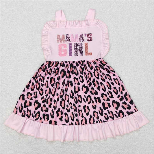 GSD0555  Baby Girls Mama's Girl Pink Leopard Straps Ruffle Sibling Clothing