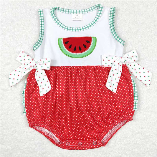 SR0593RTS NO MOQ Baby Girls Summer Rompers  Baby Infant Girls Watermelon Bows Ruffle Rompers