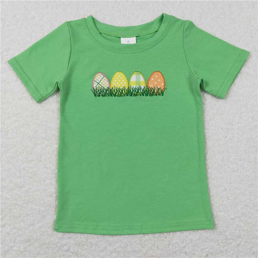 BT0427  Baby Boys Easter Eggs Green Short Sleeve Shirt Tops