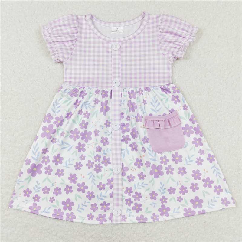 GSD0577  Short sleeves lavender floral kids girls dresses