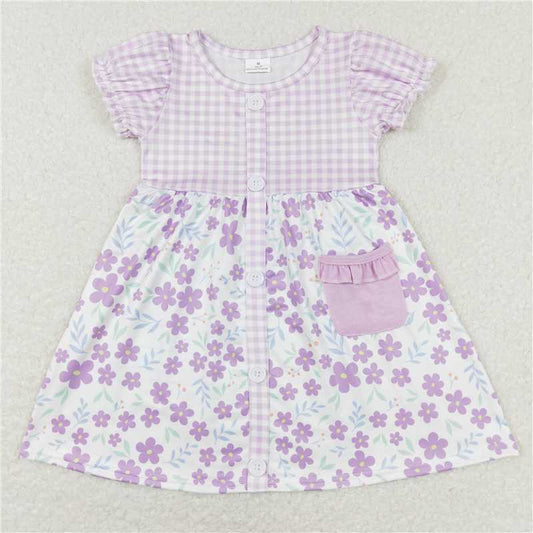 GSD0577  Short sleeves lavender floral kids girls dresses