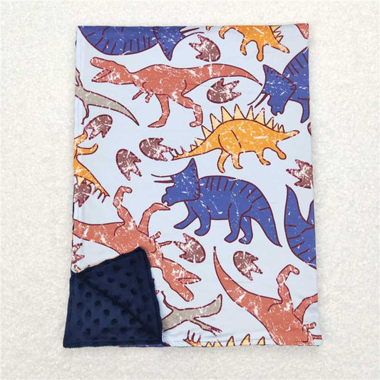 BL0099  Baby Boys Navy Orange Dinosaurs Minky Blankets