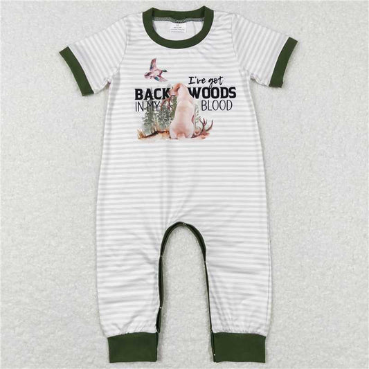 SR0633 Baby Infant Boys Dog Duck Hunting Short Sleeve Stripes Rompers