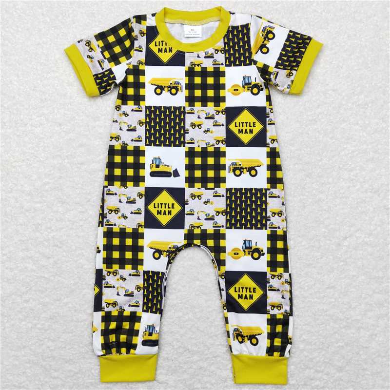 SR0609 Baby Infant Boys Little Man Construction Short Sleeve Rompers