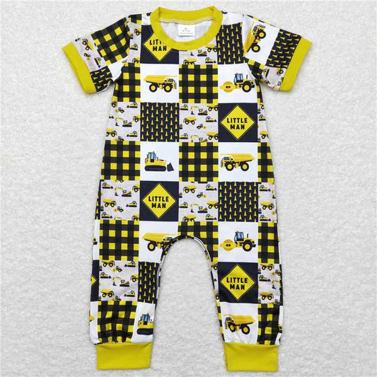 SR0609 Baby Infant Boys Little Man Construction Short Sleeve Rompers