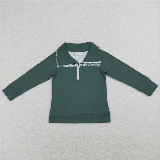 BT0381  Baby Boys Green Camo Dinosaur Zip Tops Pullovers