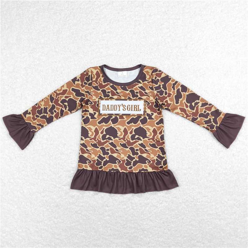 GT0404  Baby Daddy's Girl Brown Camo Ruffle Tee Shirts Tops