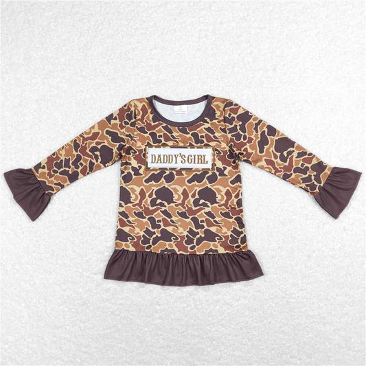 GT0404  Baby Daddy's Girl Brown Camo Ruffle Tee Shirts Tops