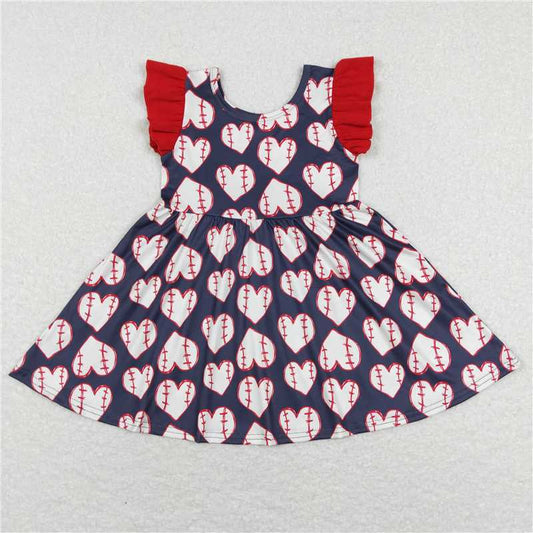 GSD0514  Heart Baseball Red and Blue Flying Sleeve Dress