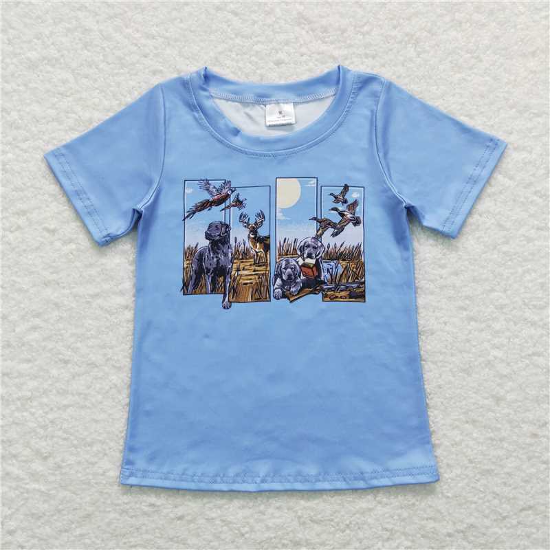 BT0509  Baby Boys Hunting Dog Duck Deer Short Sleeve Tee Shirts Tops