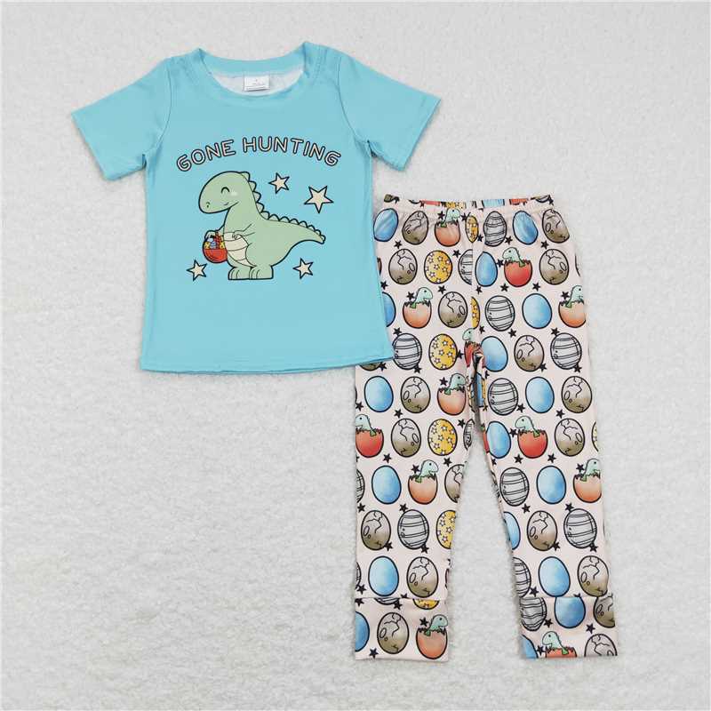 BSPO0202 Baby Boys Easter Dinosaur Hunting Shirt Eggs Pants Clothes Sets