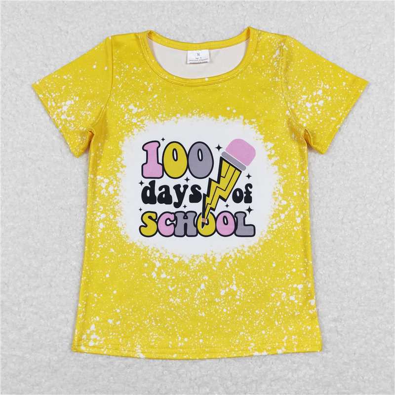 12.29 RTS NO MOQ （In stock）GT0387 Baby Girls 100 Days Of School Short Sleeve Tee Shirts Tops