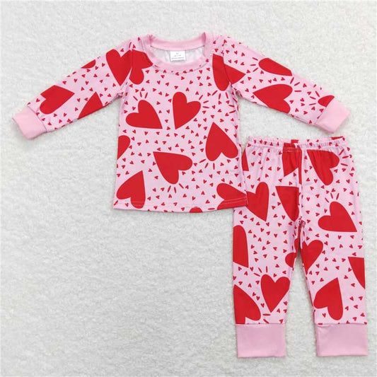GLP1038 Pink heart long sleeves baby girls valentine's day pajamas