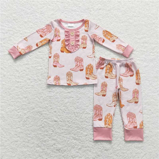 GLP1094Pink boots long sleeves western girls pajamas