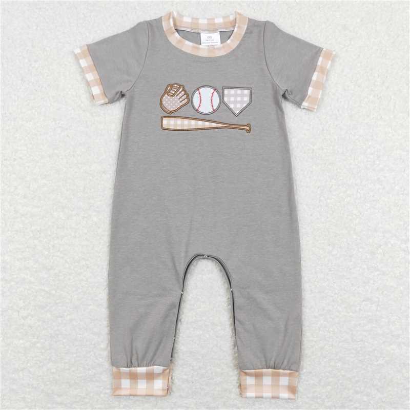 SR0614 Baby Infant Boys Grey Baseball Short Sleeve Rompers