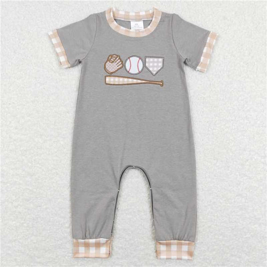 SR0614 Baby Infant Boys Grey Baseball Short Sleeve Rompers