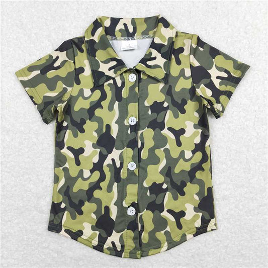 BT0521 Baby Boys Toddler Green Camo Buttons Tee Shirts Tops