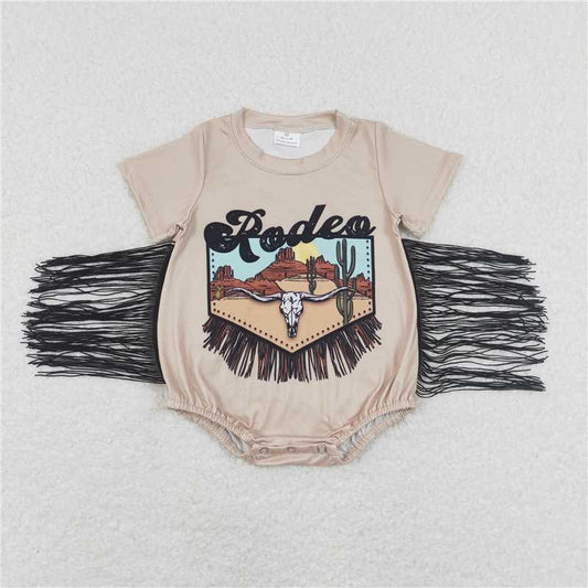 SR0464 Baby Infant Girls Western Rodeo Fringe Short Sleeve Rompers