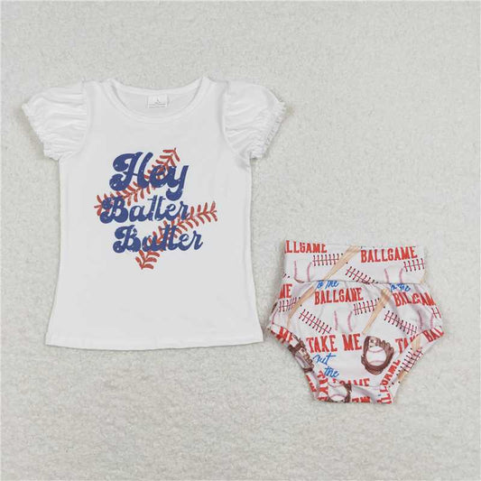 GBO0218  Baby Girls Toddler Baseball Shirt Bummies Clothes Sets