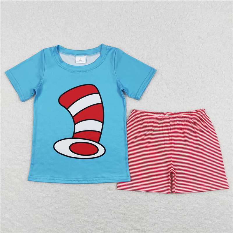 BSSO0346 Baby Boys Blue Dr Reading Hats Tee Stripes Shorts Clothes Sets