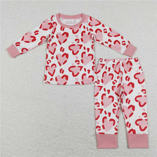 GLP1095 Pink heart long sleeves kids girls valentines pajamas