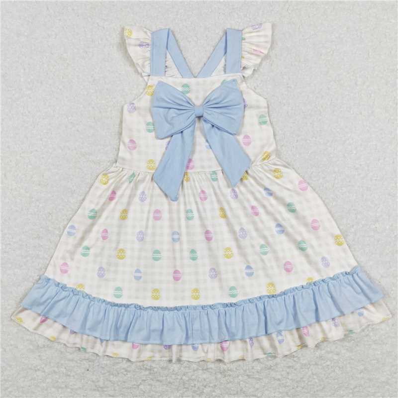 GSD0582  Baby Girls Bow Easter Eggs Ruffle Knee Length Dresses