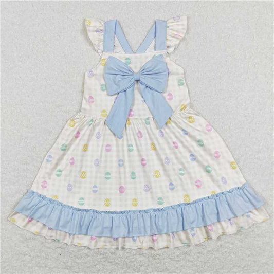 GSD0582  Baby Girls Bow Easter Eggs Ruffle Knee Length Dresses