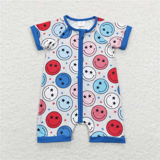 SR0692 RTS NO MOQ Baby Boys Summer Rompers Baby Infants Boys Short Sleeve 4th Of July Smile Rompers