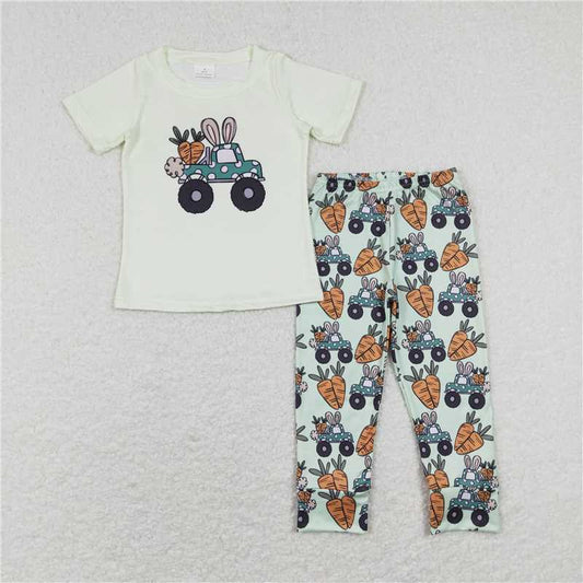 BSPO0256 Baby Boys Easter Car Rabbit Shirts Top Pants Clothes Sets