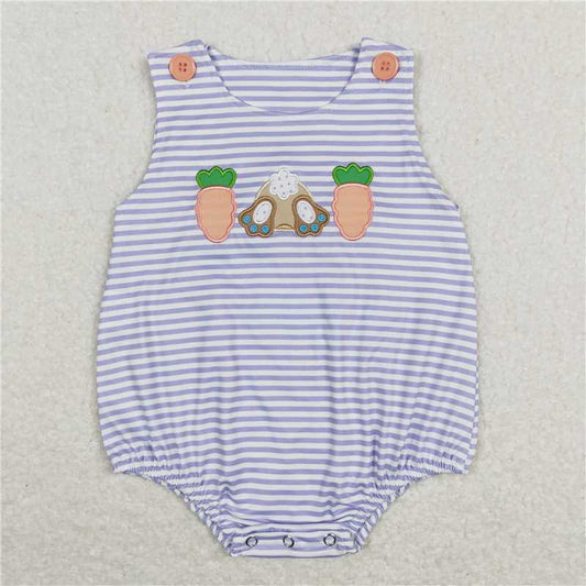 SR0534 Embroidery Baby Boys Easter Carrot Sleeveless Rompers