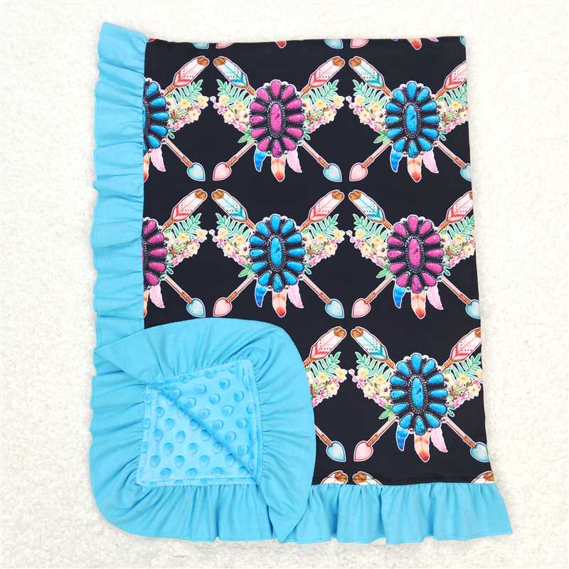 BL0052  Baby Girls Western Turquoise Flowers Blankets