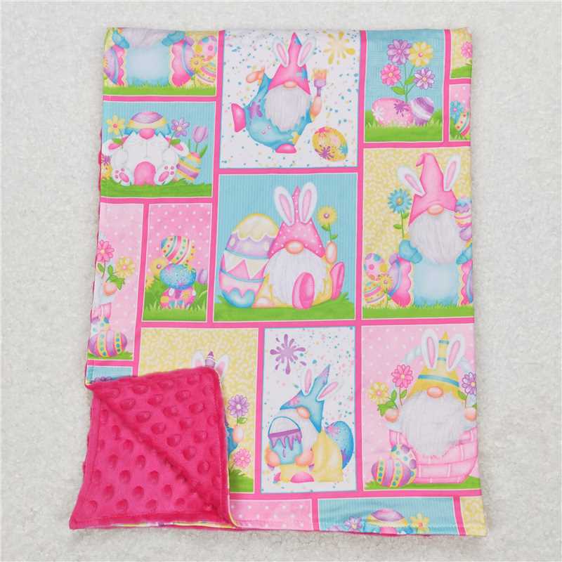 BL0094   Baby Girls Easter Rabbits Eggs Minky Blankets