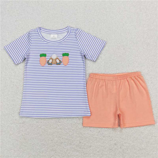 BSSO0301 Embroidery Baby Boys Easter Carrot Top Shorts Clothing Sets