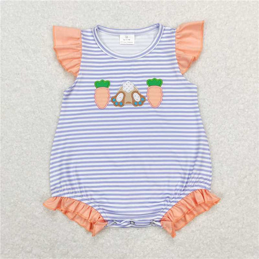 SR0533 Embroidery Baby Girls Easter Carrot Flutter Sleeve Rompers