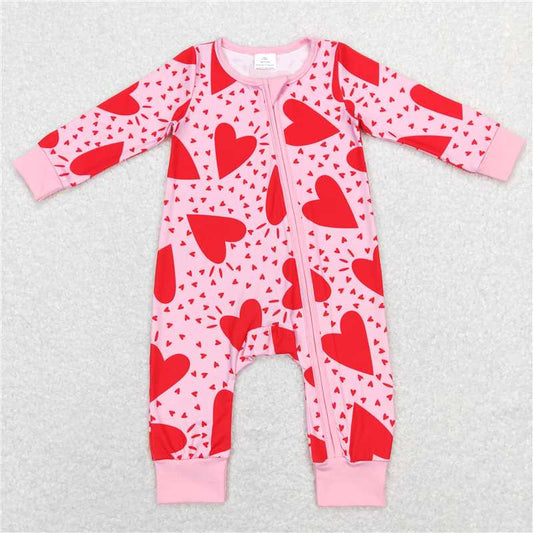 LR0839 Pink heart long sleeves baby girls valentine's romper