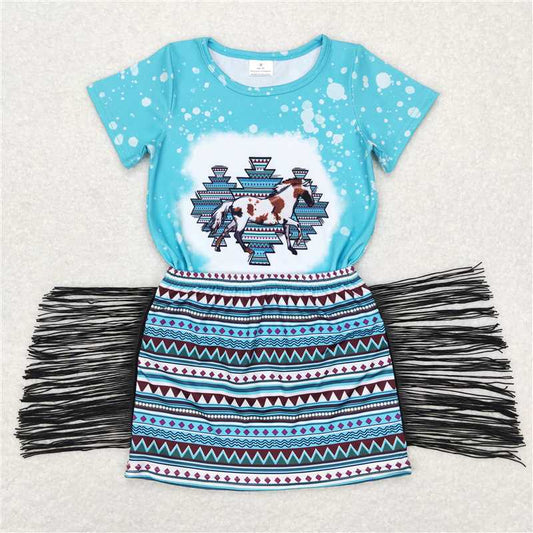 Baby Girls Toddler Western Horse Aztec Top Tassel Skirts Clothes Sets