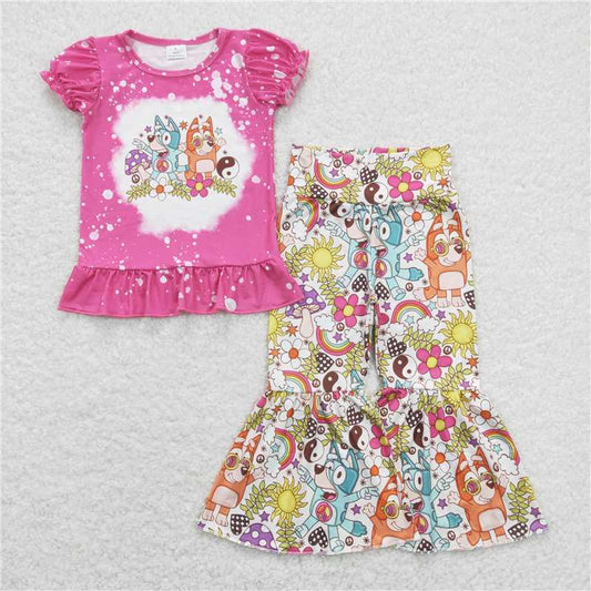 GSPO1375 bluey flower mushroom rose red lace short-sleeved trousers suit