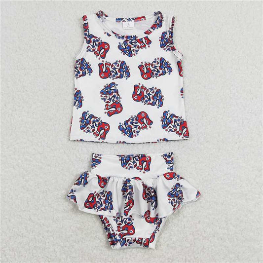 GBO0225  Baby Girls Infant Infant 4th Of July Top USA Bummies Clothes Sets