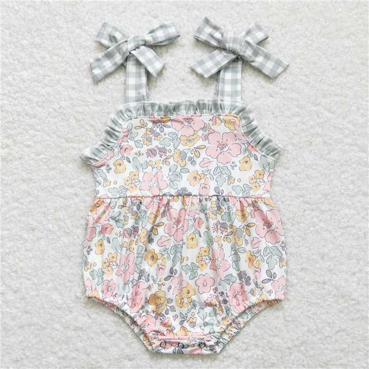 USA Warehouse (IN STOCK) SR0921 Plaid suspender floral baby girls summer romper